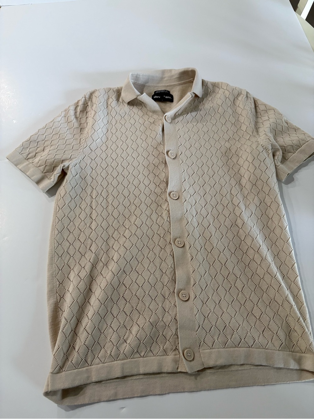 Men's Threadbare Short-Sleeve Button-Down Knit Shirt - Beige, size Medium